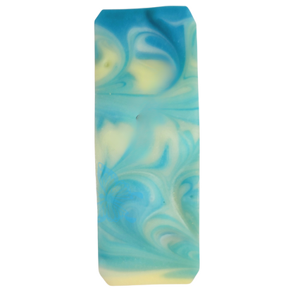 Yellow, white and blue/green soap top