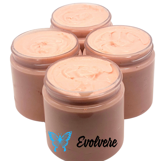 4 jars filled with a pink/tan body butter. Listing is for 1 jar. 