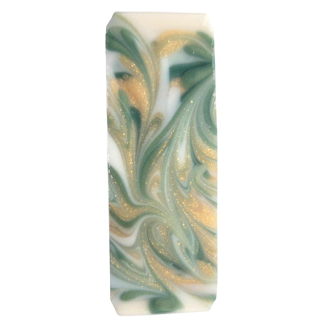 White, Green and Gold Swirled Soap Top