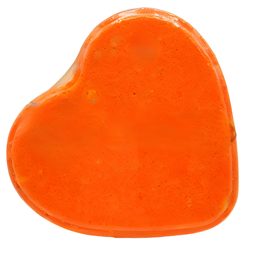Orange heart shaped bath bomb.