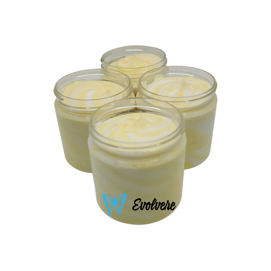 A white and yellow swirled body butter. Listing is for 1 (4oz) jar. 