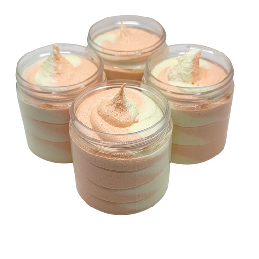 Four - 4 ounce jars filled with orange and yellow foaming sugar scrub. Listing is for 1 jar. 