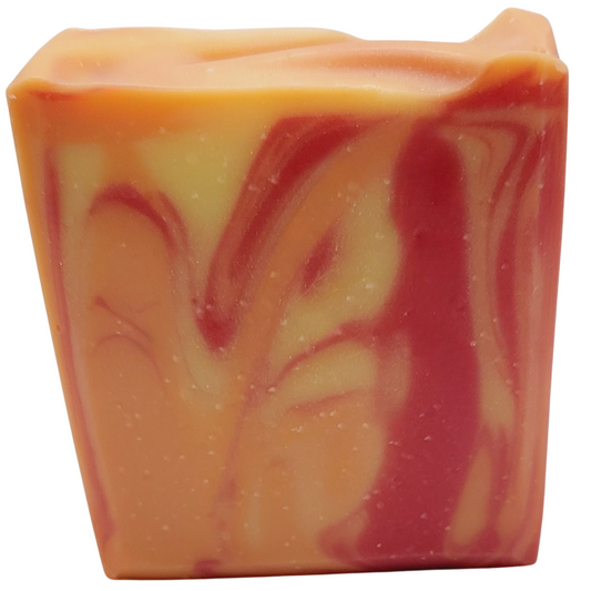 Soap bar in peachy oranges and yellow.