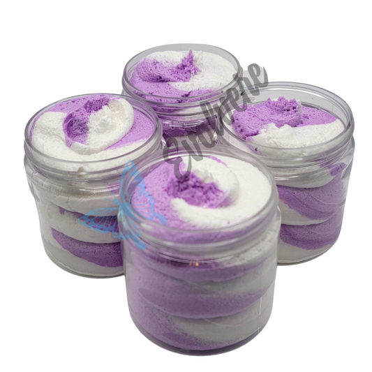 Four (4) 4 oz jars of purple and white swirled foaming sugar scrub. Listing is for one (1) 4 oz. jar. 