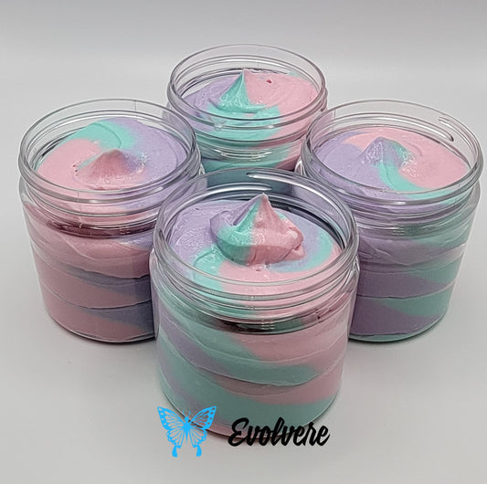 Four (4) 4-ounce jars filled with pink, purple and turquoise swirled body butter. Listing is for one jar. 