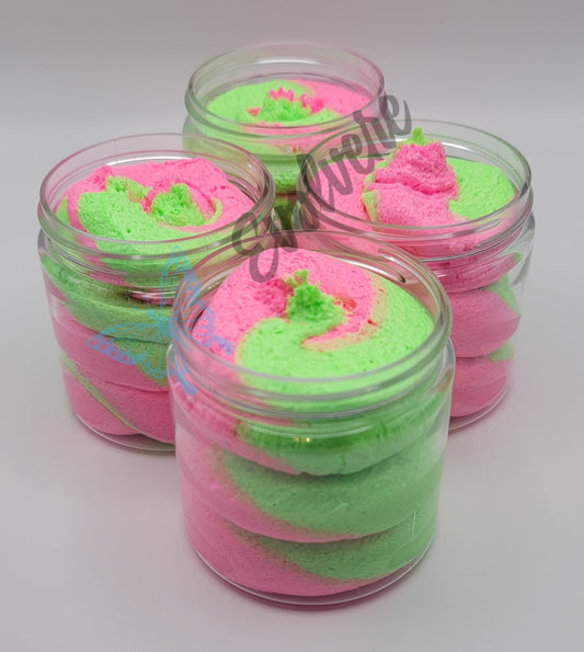 Four (4) 4 oz jars of bright pink and bright green swirled foaming sugar scrub. Listing is for One (1) 4 oz jar. 