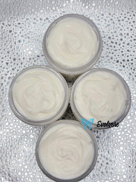 4 jars filled with white body butter. Listing is for 1 jar. 