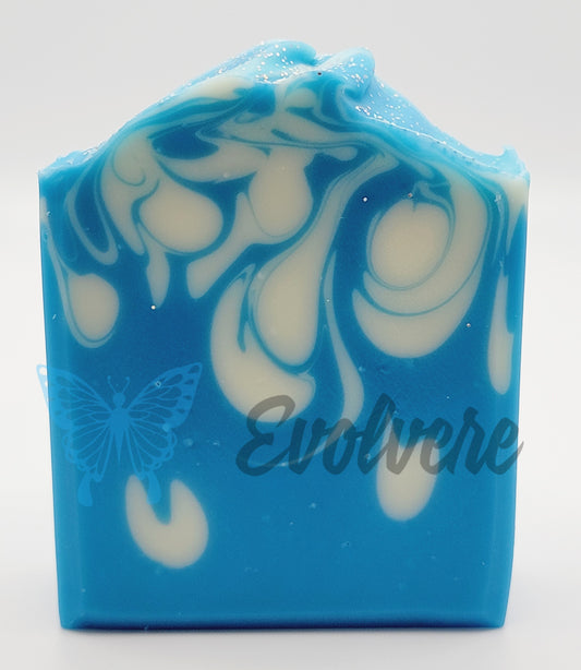 Blue and white swirled soap