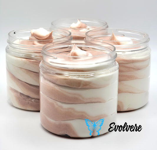 Tan and White swirled body butter shown in 4 jars - listing is for 1 jar