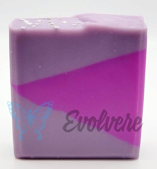 Two tone purple soap with colors at angles