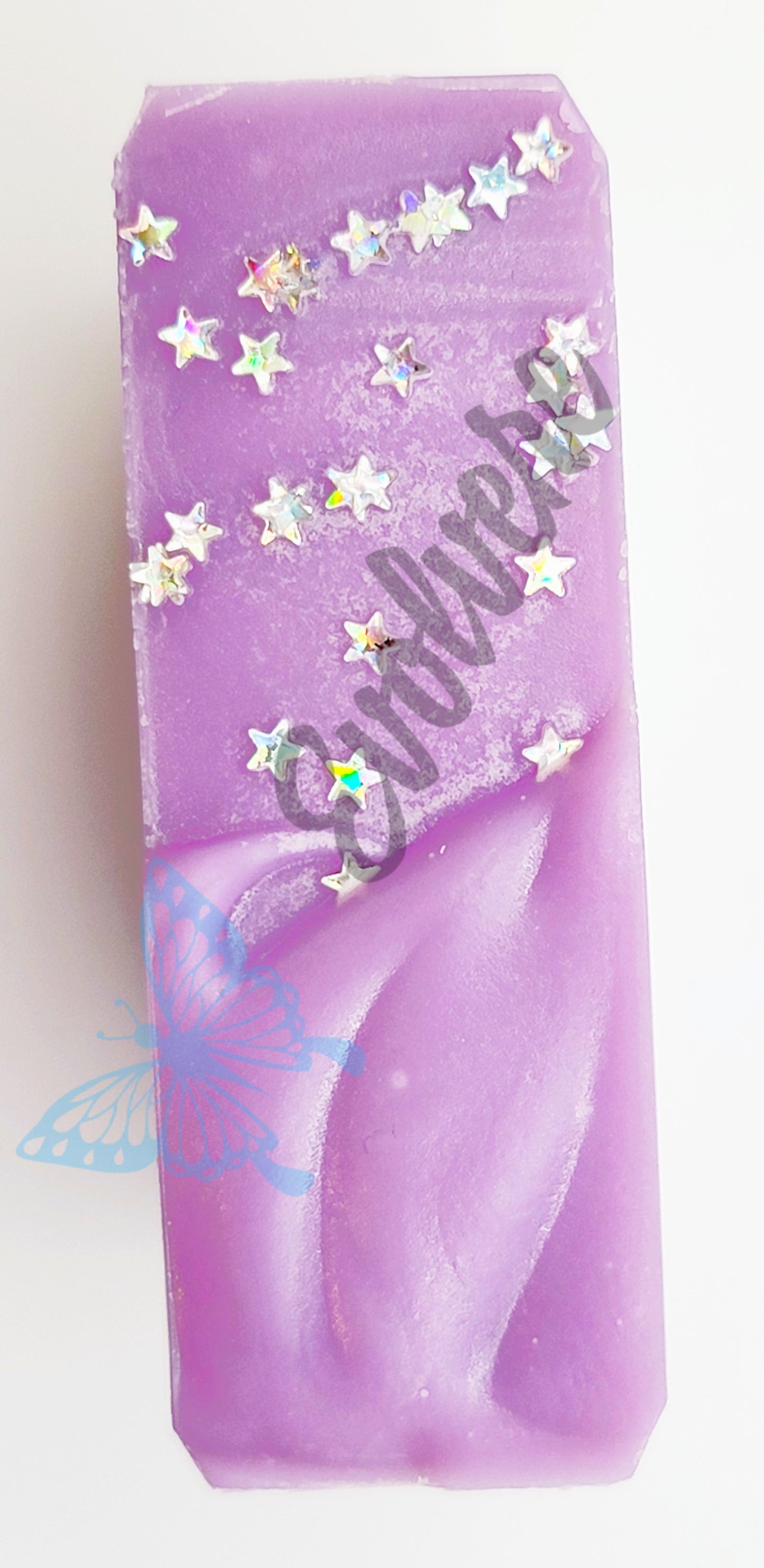 Textured purple top with silver stars in biodegradable glitter
