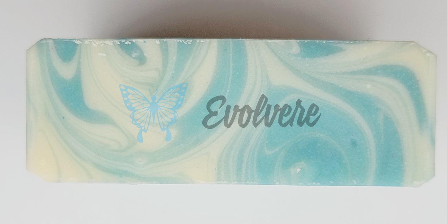 Blue and white swirled soap top